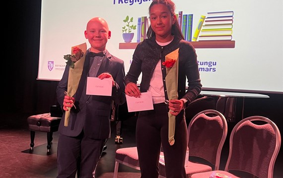 Jan og Kristjana á palli í Stóru upplestrarkeppninni